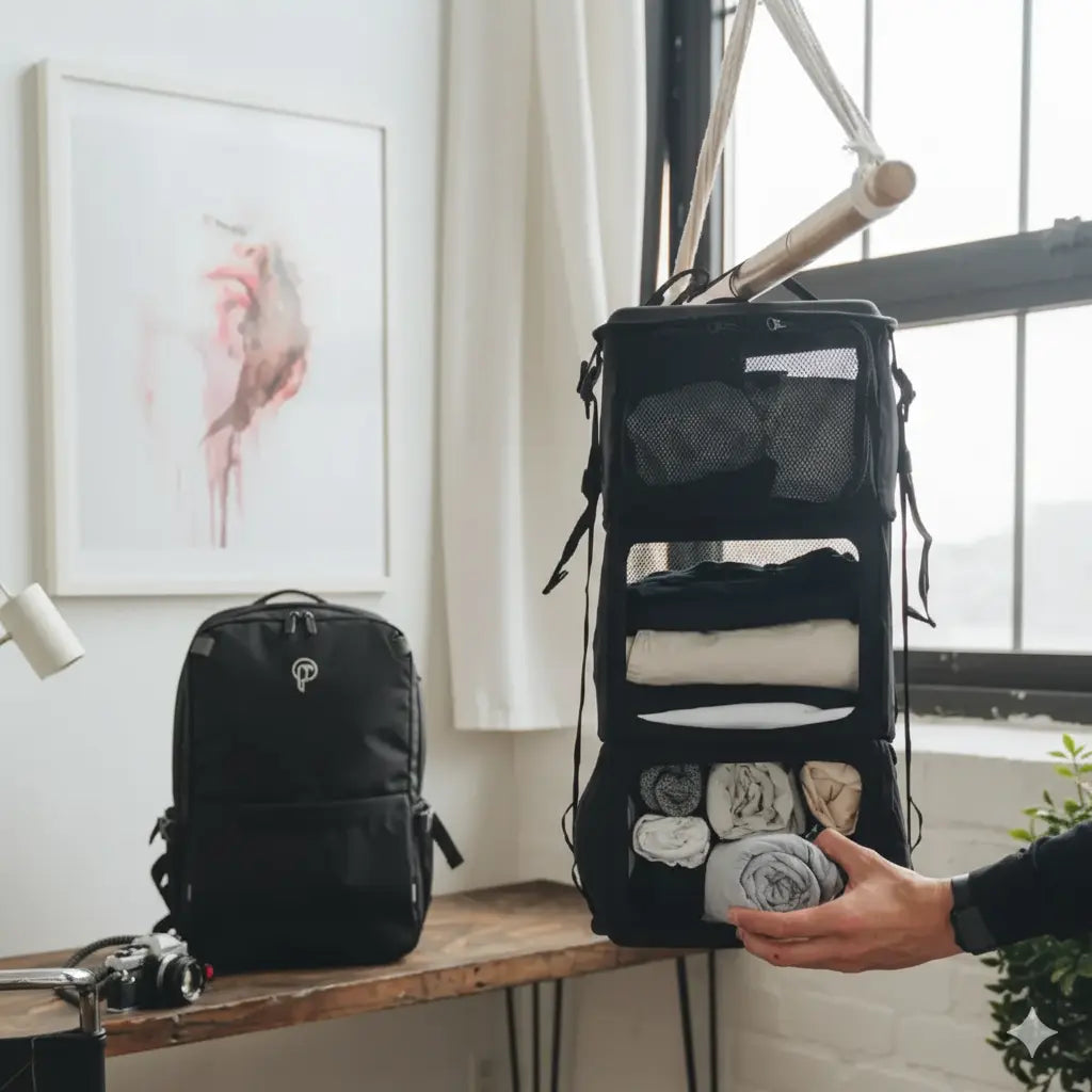 TropicAura backpack with patented Nest Closet and modular accessories setup