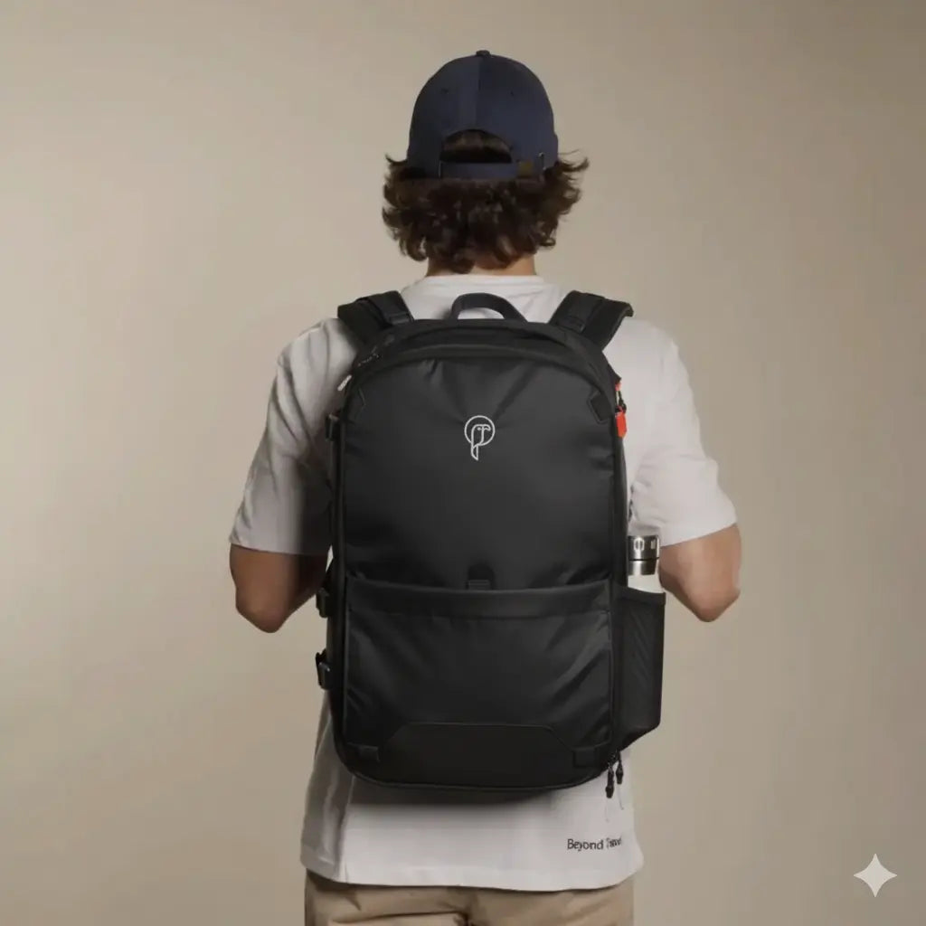 Expandable eco-friendly Trexa backpack by TropicAura worn for travel